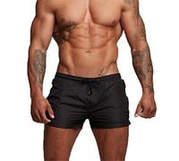 TMEOG Bañador Hombre Corto, Pantalon Corto Deporte Traje de Baño Shorts Deportivos Bañador Natacion Surf Playa Calções de Banho Homem con Bolsillo de Cremallera(XL,Negro)