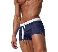 TMEOG Bañador Hombre Corto, Pantalon Corto Deporte Traje de Baño Shorts Deportivos Bañador Natacion Surf Playa Calções de Banho Homem con Bolsillo de Cremallera(Azul Oscuro,S)