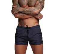 TMEOG Bañador Hombre Corto, Pantalon Corto Deporte Traje de Baño Shorts Deportivos Bañador Natacion Surf Playa Calções de Banho Homem con Bolsillo de Cremallera(M,Azul Marino)