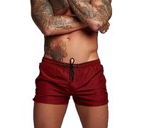 TMEOG Bañador Hombre Corto, Pantalon Corto Deporte Traje de Baño Shorts Deportivos Bañador Natacion Surf Playa Calções de Banho Homem con Bolsillo de Cremallera(M,Rojo)