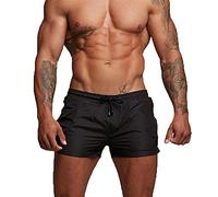 TMEOG Bañador Hombre Corto, Pantalon Corto Deporte Traje de Baño Shorts Deportivos Bañador Natacion Surf Playa Calções de Banho Homem con Bolsillo de Cremallera(M,Negro)