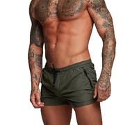 TMEOG Bañador Hombre Corto, Pantalon Corto Deporte Traje de Baño Shorts Deportivos Bañador Natacion Surf Playa Calções de Banho Homem con Bolsillo de Cremallera(L,Verde Militar)