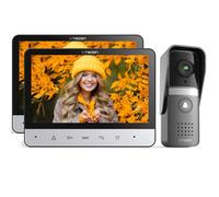 TMEZON Videoportero 4 Hilos,Timbre Video Sistema de intercomunicación con 2 * 7 zoll Monitor y Timbre con Cable,Vista en Vivo y conversación, Desbloqueo por Monitor Interior,para 1 Familia