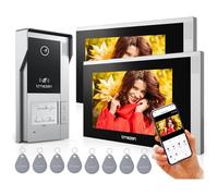 TMEZON Videoportero WiFi 4 Hilos, 1080P Timbre Video Sistema Intercomunicador,Pantalla táctil IP de 7",Grabación y reproducción,detección de Movimiento,Desbloqueo por App/Tarjeta RFID,para 2 familias