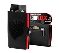 TMillions Cartera Tarjetero Hombre RFID con Sistema GripLock® Billetera Inteligente con Monedero Bloqueo Antirrobo NFC - Porta Tarjetas Automatico Pop-Up para 6 hasta 12 Tarjetas Credito y DNI