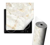 TMK ArtDeko Cubre Vitrocerámica de Induccion 60 x 52 cm - Tapa Protectora - Placa protectora vitroceramica induccion Vinilo, Mármol blanco
