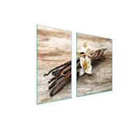 TMK ArtDeko Tabla de cortar decorativa de cristal templado y cubre vitro, Placa protectora de vitrocerámica 90 x 52 cm 2 piezas, para inducción, protección contra salpicaduras, Vainilla