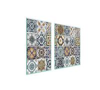 TMK ArtDeko Tabla de cortar decorativa de cristal templado y cubre vitro, Placa protectora de vitrocerámica 90 x 52 cm 2 piezas, para inducción, protección contra salpicaduras, Mosaico