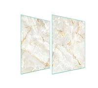 TMK ArtDeko Tabla de cortar decorativa de cristal templado y cubre vitro, Placa protectora de vitrocerámica 70 x 52 cm 2 piezas, para inducción, protección contra salpicaduras, Mármol