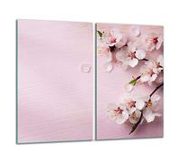 TMK - Placa protectora de vitrocerámica 30 x 52 cm 2 piezas cocina eléctrica universal para inducción protección contra salpicaduras tabla de cortar de vidrio templado como decoración, rosa flores