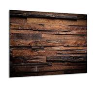 TMK | Placa protectora para vitrocerámica, 60 x 52 cm, de cristal, eléctrica, inducción, protección contra salpicaduras, placa de cristal, tabla de cortar, madera, marrón