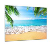 TMK Placa Protectora Vitrocerámica 60 x 52 cm | 1 Pieza, Cocina Eléctrica Universal, Para Inducción, Protección Contra Salpicaduras, Vidrio Templado, Decoración Mar Playa