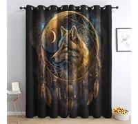 TMMDH Cortinas Opacas Lobo Atrapasueños, Cortinas Salon Modernas 2 Piezas 200x210 CM Animales Cortinas Termicas Aislantes Frio y Calor Blackout Curtains con Ojales Cortinas para Dormitorio/Comedor