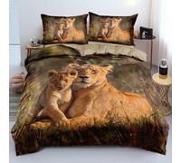 TMMDH Funda Nordica Cama 150 - Microfibra Suave Transpirable Juego de Funda de Edredón León Amarillo Madre e Hijo Naturaleza 240x220 cm y 2 Fundas de Almohada de 50x75 cm
