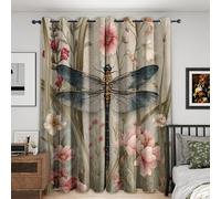 TMMDH LibéLula Opacas Cortinas(An x Al 117 x 137 cm), Textura Suave, Bloquea La Luz y Aísla el Calor, Estilo Bosque Natural para Cortinas Salón para Salón Dormitorio, 2 Paneles