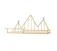 TMMLIJIPL Estante de pared en forma de montaña, estantes flotantes de alambre de metal con decoración de pared de madera cruda, estante de hierro forjado para dormitorio y sala de estar, color dorado