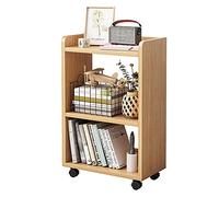 TMMLIJIPL Estantería de madera de 3 niveles para almacenamiento de libros, revistas, CD, estanterías con ruedas, organizador de estantes para el hogar, oficina, dormitorio, madera, 30 x 24 x 66 cm