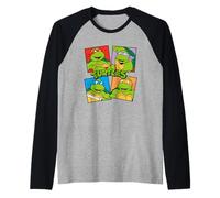 TMNT Heroes Half Shell Team Action Logo Collage Tortugas de los años 80 Camiseta Manga Raglan
