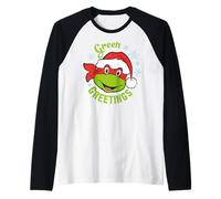 TMNT Teenage Mutant Ninja Turtles Christmas Greetings 80s Classic Camiseta Manga Raglan