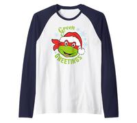 TMNT Teenage Mutant Ninja Turtles Christmas Greetings Classic 80s Camiseta Manga Raglan