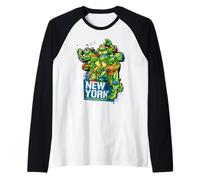 TMNT Tortugas Ninja Mutantes Adolescentes Nueva York Pizza NYC Clásico Camiseta Manga Raglan