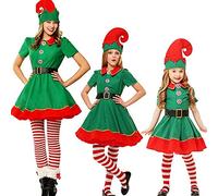 TMOYJPX Disfraz de Navidad Familia Conjunto de Elfos para Adultos y Niños 2-18 años, Cosplay Duende Costume Traje Pijamas Navideño Iguales a Juego (Mujers/Niñas, 150)
