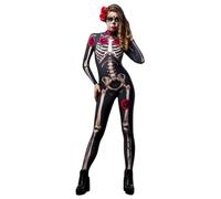 TMOYJPX Disfraz Mujer Niña Gracioso Disfraces Halloween Esqueleto, Ropa para Niñas Adultos Mono Mujer Fiesta Elegante, Mono Chica 6-12 años Ceremonia (XS-S, Negro/mujer)