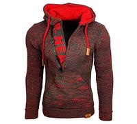 TMOYJPX Jersey Hombre Lana de Color Mezclado Vintage Invierno, Sudaderas Hombres con Capucha Chaqueta Jersey de Punto Hombre Suéter (S, Rojo&Negro)