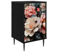Tmriohed BORNE - Mesita de noche (3 cajones, 36 x 33 x 61 cm), color negro | Elegante mesita de noche para dormitorio con 3 espaciosos compartimentos, patas elevadas y modernos botones de acero.