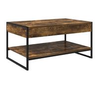 Tmriohed Mesa de centro 80 x 50 x 40 cm, industrial, color gris ahumado | Mesa auxiliar estable con estante para salón y loft, cuerpo de madera con patas de acero resistentes.