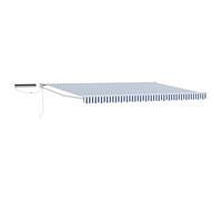 Tmriohed Toldo eléctrico de 4 x 3 m con brazo articulado con panel solar y mando a distancia, toldo solar extensible de aluminio, rayas azules y blancas para terraza y balcón