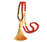 TMTGTS Collar con borla, 1 unidad, cadena Mala, 108 cuentas, cadena bohemia, cadena de jersey, cadena de budismo, cadena de ágata, joyas de piedra natural, cadena para hombres y mujeres, yoga, reiki,