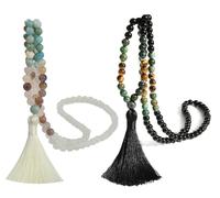 TMTGTS Collar de borla, 2 unidades, cadena Mala, 108 cuentas, cadena de bohemia, cadena de suéter, cadena de budismo, cadena de ágata, piedra natural, joyas para hombres, mujeres, yoga, reiki, chakra,