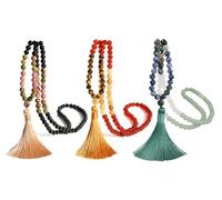 TMTGTS Collar de borla, 3 unidades, cadena Mala, 108 cuentas, cadena bohemia, cadena de suéter, cadena de budismo, cadena de ágata, piedra natural, joyas para hombres, mujeres, yoga, reiki, chakra,