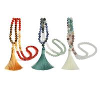 TMTGTS Collar de borla, 3 unidades, cadena Mala, 108 cuentas, cadena bohemia, cadena de suéter, cadena de budismo, cadena de ágata, piedra natural, joyas para hombres, mujeres, yoga, reiki, chakra,