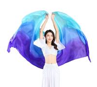 TMZAQH Velos de seda para danza del vientre, bufandas de mano de seda, colores de llama de fuego (turquesa azul morado)