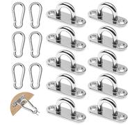 TMZELOA 10 Piezas Gancho Techo, M5 Anclaje Pared con ojal Ganchos de Techo con 6 Hebillas de Seguridad, Placa de ojo Acero Inoxidable para Colgar Redes Cuerdas Hamaca Anillas de Gimnasia