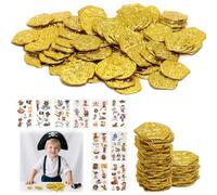 TMZELOA 100 Piezas Monedas de Oro de Plástico Monedas Piratas de Metal Monedas de Oro Pirata Juguetes Monedas Juguete para Niños Tesoro Pirata Dinero Falso para Búsqueda del Tesoro Fiestas Tertulias