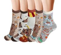 TMZELOA 5 Pares Calcetines Capybara Mujer 34-42, Divertidos Calcetines Bonitos de Algodón Suave, Calcetines Originales Coloridos con Diseño de Animales, Idea de Regalo Perfecta para Mujer