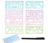 TMZELOA 8 plantillas para niños para dibujar con regla transparente de 15 cm, plantillas infantiles de animales y formas geométricas, set educativo y creativo para escuela y casa