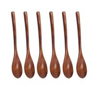 TMZELOA Juego de 6 Cucharas de Madera, 22,5 cm Cuchara Mango Largo de Madera Natural, Cuchara para Sopa, Ramen, Postre, Café y Servir, Superficie Lisa, No Apta para Lavavajillas