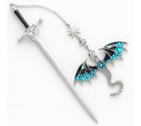 TMZELOA Marcapáginas de dragón espada, marcador de espada con colgante de cristal, marcapáginas de metal, marcador de espada de dragón, marcapáginas personalizado, regalos para amantes de la lectura