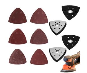 TMZELOA Plato Lijadora Triangular 93mm 6 Agujeros con 30 Papeles de Lija Grano 40-240 - Plato Lijadora Multitool Autoadhesivo para Madera, Metal, Pared, Renovación, Compatible Fein Multimaster, Bosch