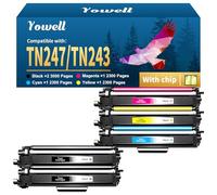 TN-243CMYK MFC L3750CDW TN247 Compatible con Tóner Brother MFC L3750CDW para Brother DCP-L3550CDW Tóner para MFC-L3750CDW MFC-L3770CDW MFC-L3710CW DCP-L3550CDW DCP -L3510CDW HL-L3210CW, TN247 5Pack