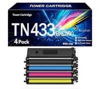 TN-433BK Cartucho de Tóner Compatible para Brother con Chip | Para HL-L8360CDW HL-L8360CDWT HL-L9310CDW MFC-L8895CDW MFC-L8900CDW MFC-L9570CDW - TN-433C TN-433M TN-433Y - 1 Cartucho,4pack