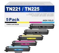 TN221 - Cartuchos de tóner TN221, paquete de 5 unidades, repuesto para Brother tn221 tn221bk tn225 compatible con Brother MFC-9130CW, cartucho de tóner HL-3170CDW, impresora HL-3140CW MFC-9330CDW