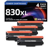 TN830XL - Cartucho de tóner negro para impresora HL-L2460DW de repuesto para Brother TN830 XL TN830 TN-830 TN-830 para DCP-L2640DW HL-L2460DWXL HL-L2405W MFC-L2820DW MFC-L2820DWXL, 4PK (con chip)