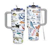 TNASURHUS Vaso de animales marinos, regalo para mujeres, amantes de los animales marinos, niñas, hombres, vaso de 40 onzas con asa y popote, taza de café con temática marina, taza de viaje, botella de