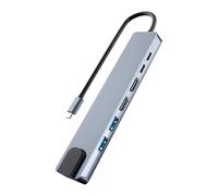 T'nB - Hub USB C 7 en 1 doble pantalla 4K - iClick, 2 x HDMI 4K30Hz, 2 x USB A 3.0, 1 x USB C 3.0, RJ45 1 Gbps, USB C PD 100W, Plug and Play sin instalación, carcasa compacta de aluminio - Gris