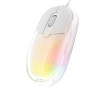 T'nB Lumy - Ratón óptico inalámbrico, Color Blanco | Retroiluminación de 7 colores, 2 botones, rueda de clic, conexión por cable, diseño luminoso blanco